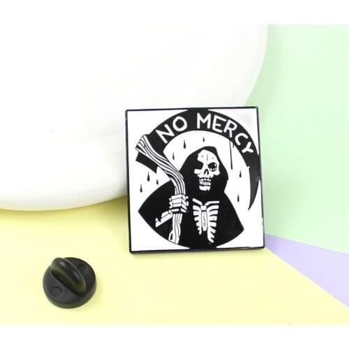 Square Brooch Grim Skeleton Skull Enamel Pins Badges Gothic Skeleton Skull No Mercy Sickle Black Death Punk Jewelry Accessories