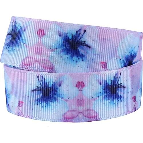 FLRA Ribbon (50 yards/lot) New arrival colorful greenish lily flower printed grosgrain ribbon for girls hair bows