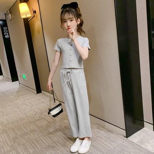 Summer Girls Short Sleeve Set Kids Cardigan Shirts + Pants Clothing Suits Teen Girl Summer Sports Cool Sportswear