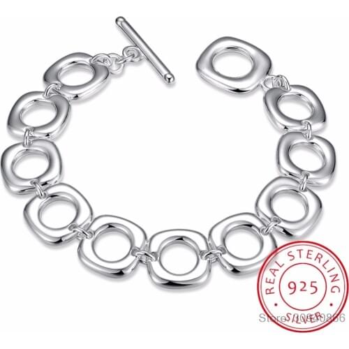 Hot Selling 925 Silver Square Round Cuff Bracelet Bangle Top Quality Fashion Jewelry For Women Men Y012