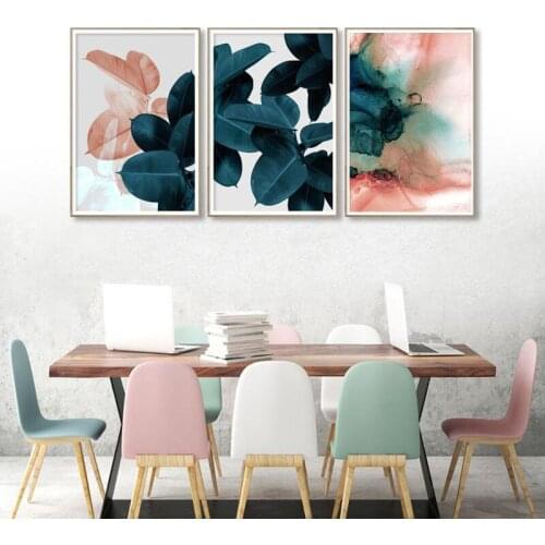 Living room mural nordic poster with leaf flower wall art canvas painting poster and plant picture painting pictures poster