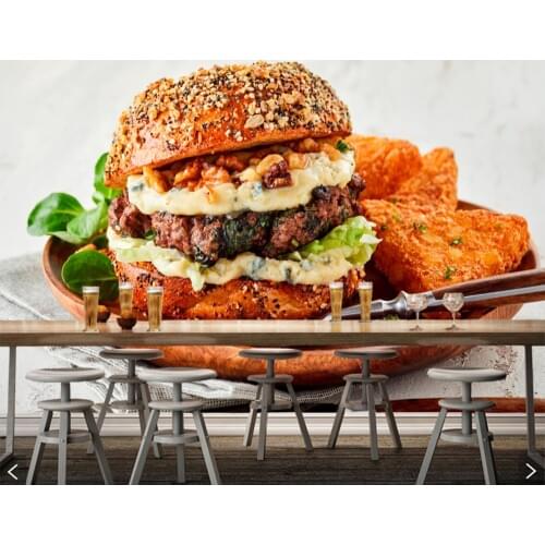 Papel de parede Hamburger Meat products Fast food Food 3d wallpaper,fast food shop restaurant dining room kitchen bar murals