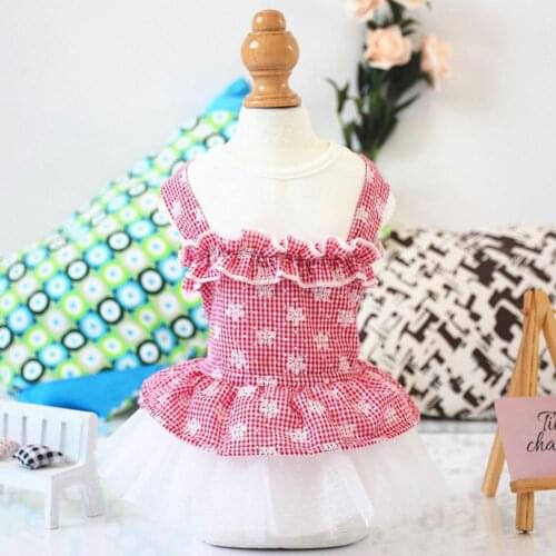 Summer Dress Dog Plaid Printing Ruffled Hem Cotton Skin-friendly Pet Dress Summer Princess Skirt For Dogs 2021 для собак