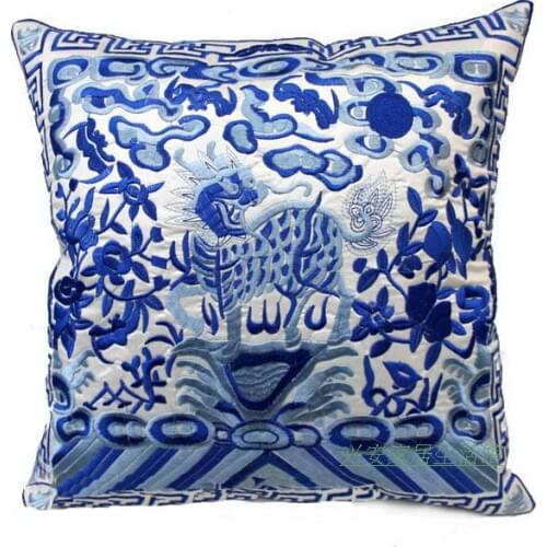 Full Embroidery Kirin Sofa Chair Covers China Decorative Pillows Cushions High End Vintage Ethnic Christmas Cushion Covers 45x45