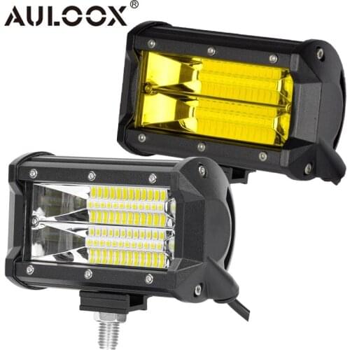AULOOX 2PCS 5 Inch 72W Double Row Amber Flood Beam 7850LM Driving Fog Led Off Road Lights Bar for Trucks Jeep ATV UTV SUV Boat