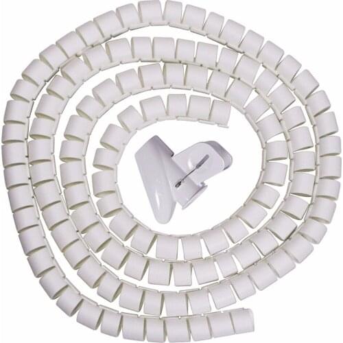 UXCELL Spiral Wire Organizer Wrap Tube Flexible Manage Cord w Clip for PC Computer Home Hiding Cable White 5m