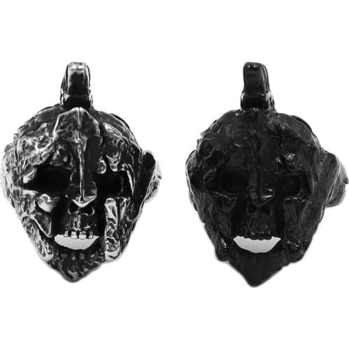 Viking Warrior Spartan Hero Helmet Mask Ring Stainless Steel Jewelry Scandinavian Pagan Rune Amulet Skull Biker Ring SWR0969