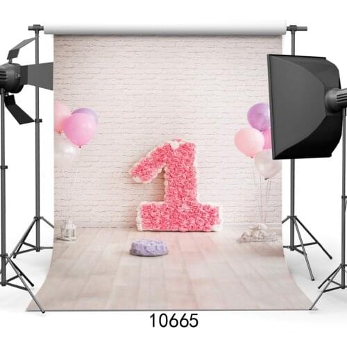 Red Roses Balloons White Wall Floor Vinyl Photography Background For 1st Birthday Party Baby Backdrops Photo Shoot Booth