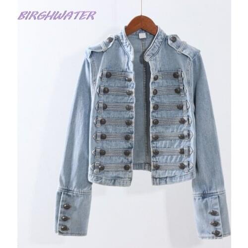 Woman Denim Jacket 2021 Autumn Korean Stand collar Denim Jackets Women Fashion Double-breasted Slim Jeans Coats Female