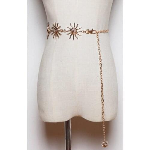 Personality Metal Womens belt Spring Summer Dress Jacket Bar Stage Performance Sun Flower Decoration Waist Chain Girl Gift2021
