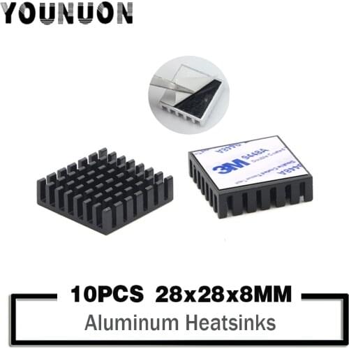 10Pcs YOUNUON Black 28mm x 28mm x 8mm Black Heatsink Cooling Fin Aluminum Heat Sink Radiator Cooler Black Heatsink 28*28*8mm