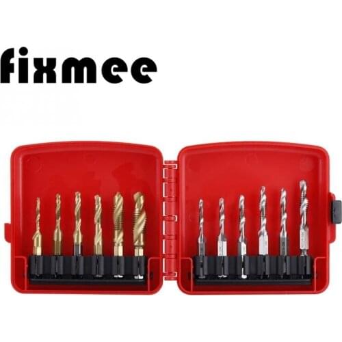12PCS M3-M10 Hex Shank Titanium Plated HSS Screw Thread Metric & Inch Tap Drill Bits Set+Box High Speed Steel M3 M4 M5 M6 M8 M10