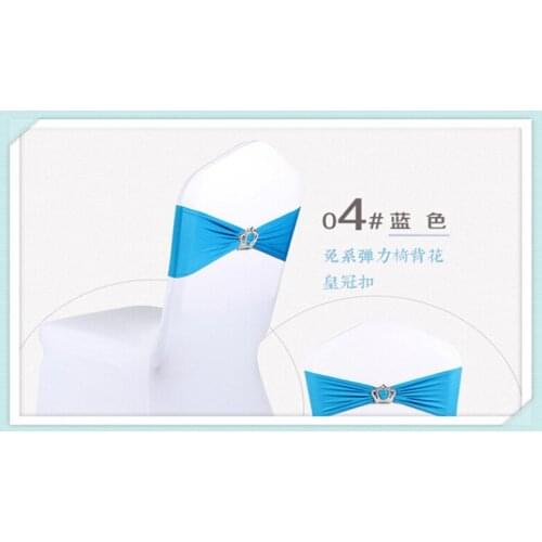 15 x 35CM 100PCS Blue Color Lycra Spandex Chair Back Supplies Wedding Party Sash Band with Crown Buckle Decor CR-91