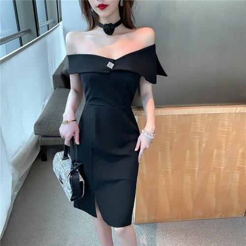 2021 New Fashion Temperament Hepburn Style Sexy Slim Bag Hip Party Ladies Dress
