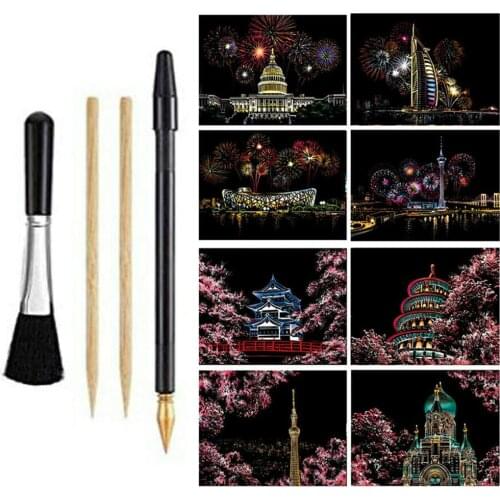 8pcs Magic A4 Scratch Painting Art With Drawing Tools Set For Kids & Adults Great Decoration For Home Perfect Gift