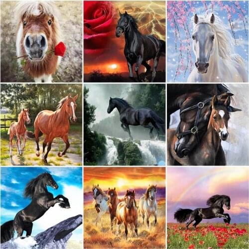 DIY 5D Diamond Painting Horse Anmial Mosaic Cross Stitch Diamond Embroidery Full Round Drill Rhinestones Decor Home Wall Sticker