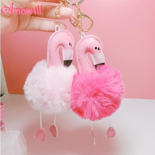 Amawill Mini Pink Flamingo Keychain Pendant Valentines Day Gift Women Girls Bags Accessories for Wedding Decorations Birthday 7D