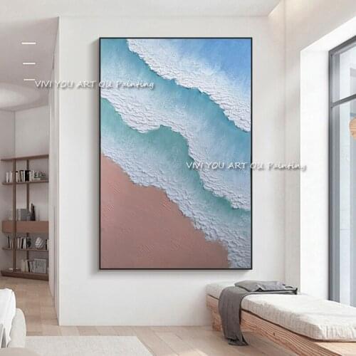 Large Hand-painted High Quality Modern Blue Pink Abstract Oil Painting on Canvas Unframed Wall Abstract Thick Painting For Home
