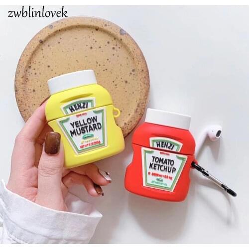 For airpods tomato sauce case silicone case 3d wireless earphone / earphones protective cover case for airpods 1 2 charging box