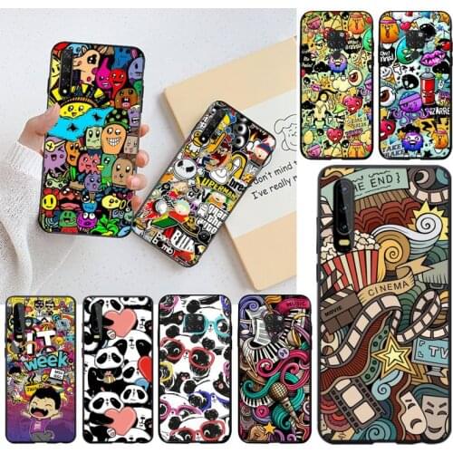 CUTEWANAN Doodle Graffiti Bling Cute Phone Case for Huawei P40 P30 P20 lite Pro Mate 20 Pro P Smart 2019 prime