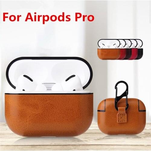 Premium Luxury PU Leather AirPods Pro Charging Case Cover Skin for Apple Airpod Pro with Keychain Hook Shockproof Cover