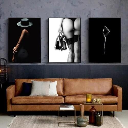 Black Sexy Nude Women Body Figure Art Canvas Painting Wall Art Posters Prints Wall Pictures for Living Room Home Decor Cuadros