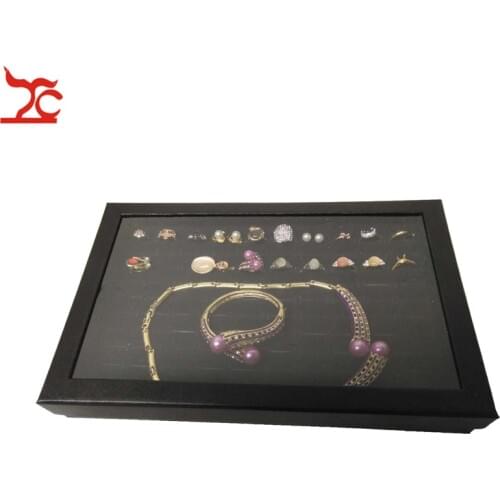 Black 100Slot Sponge Ring Earring Jewelry Storage Display Box Case Holder Showcase Ring Cufflink Jewelry Tray With Lid