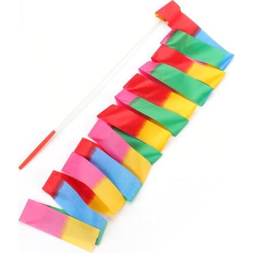 2M/4M Colorful Gym Ribbons Dance Ribbon Rhythmic Art Gymnastic Ballet Streamer Twirling Rod Stick For Gym Training Professional
