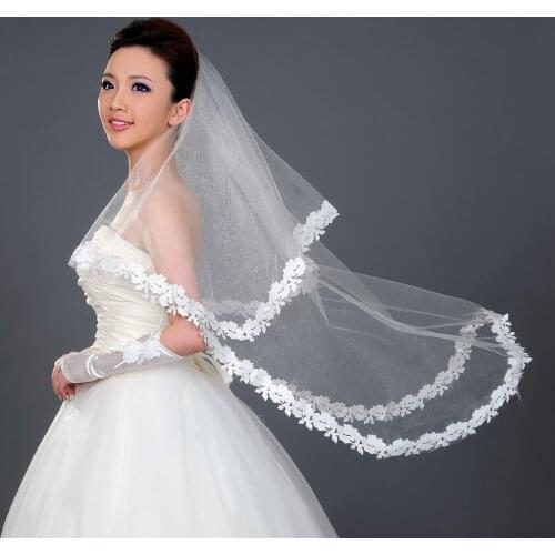 Flower Lace Edge Bride Wedding Bridal Shot Veil Accessories Romantic