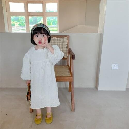 Korean childrens clothing 2021 autumn girls' dress bubble sleeve girls' dress small and medium-sized girls' baby princess dress