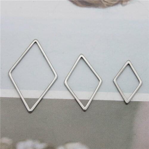 Julie Wang 12PCS Hollow Rhombus Charms Stainless Steel Gold Silver Color Geometric Pendants Bracelet Jewelry Making Accessory