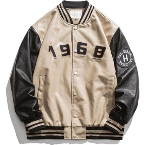 ERENEJIAN 2021 Unisex Faux Leather Varsity Baseball Jacket Fashion Hi Street Oversized Hip Hop Campus Coat Letterman Outerwear