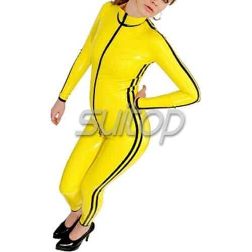 Fantasy shining yellow latex rubber bodysuit
