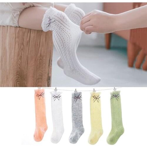 Summer Baby Girls Socks Toddlers Bow Long Sock Kids Knee High Soft Cotton Mesh Spanish Style Children 0-3 Years Breathable Socks