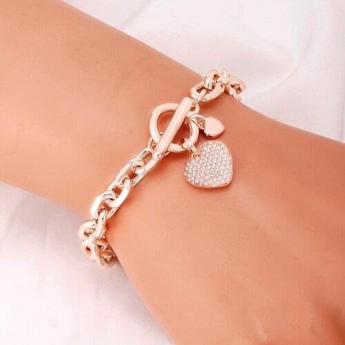 Small Heart Charm Bracelet For Women Gold Silvery Link Chain OT Buckle Bracelets Gilrs Party Jewelry Pulsera mujer