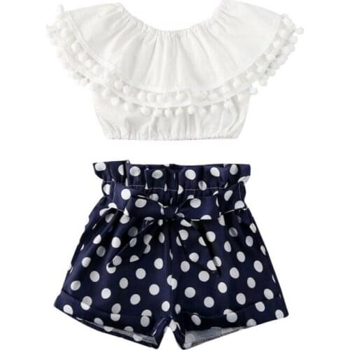 Cute Toddler Kid Baby Girl Clothes Off Shoulder Top Polka Short Pants Outfit