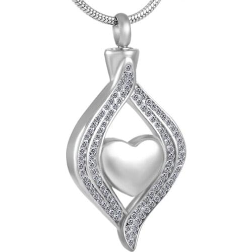 MJD8111 Heart in crystal stainless steel cremation jewelry ashes urn necklace for women men (Pendant Only)