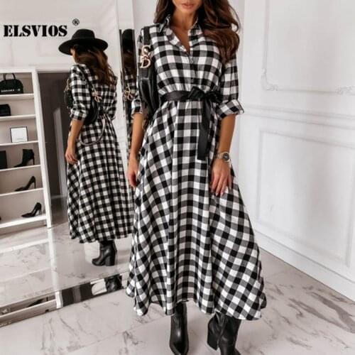 Fashion Women Long Sleeves Plaid Print Splicing Dress Fall Winter Casual Lapel Collar Office Lady Party Elegant Pullover Dresses