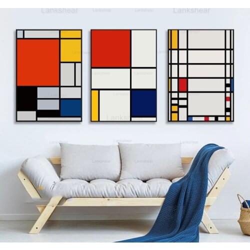 Mondrian Color Block Abstract Style Canvas Print Painting Art Wall Pictures for Living Room Hotel Porch Home Decoration