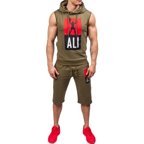 Summer mens sets jogging Streetwear sleeveless hoodie tracksuit men sports suit Loose Hip hop sweatshirts male