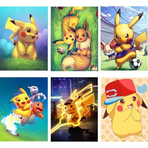 DIY 5D Diamond Art Painting Kit Cartoon Anime Series Paint Embroidery Stitch Pikachu Full Drill Cross Stitch for Home Wall Deco