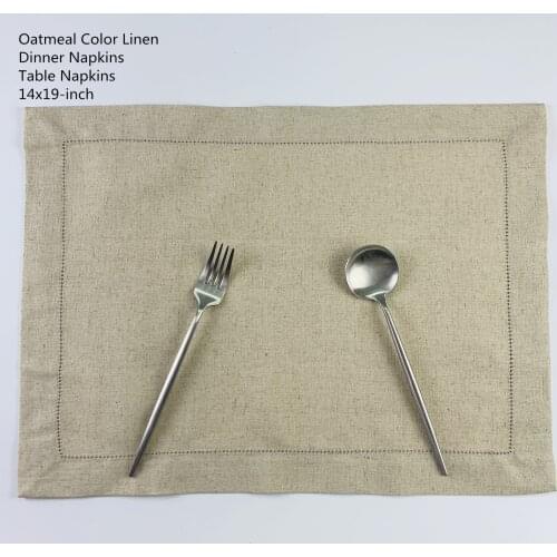 Set of 12 Fashion Placemsts 14x19-inch Oatmeal Color Linen Table Cloth Ladder embroidery Hemstitched For elegant lunch or dinner