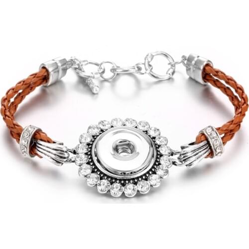 Newest Design Snap Bracelet&Bangles High Quality Leather Charms Bracelets For Women Fit 18mm The Bloomer Snaps Button Jewelry