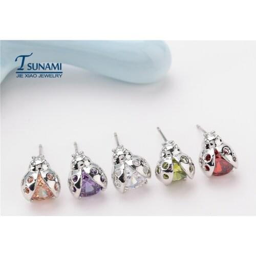 2018 new fashion insect 7 star ladybug zircon ear nail High quality variety of color jewelry earrings Stud Earrings ER-182
