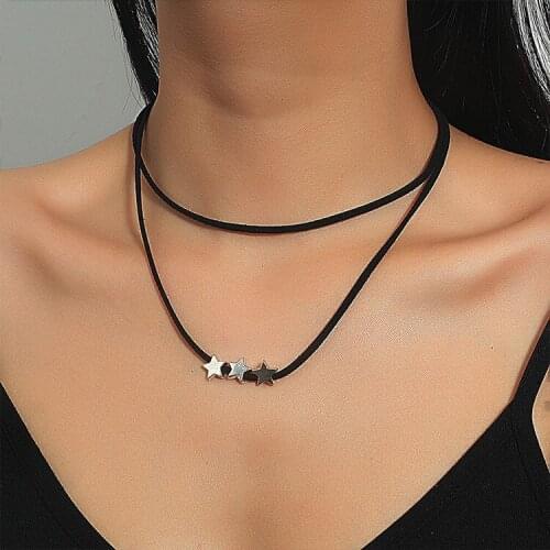 Silver Color Heart Star Charm Necklace for Women Black Rope Chains Clavicle Chain 2021 Fashion Jewelry Necklaces Collar New