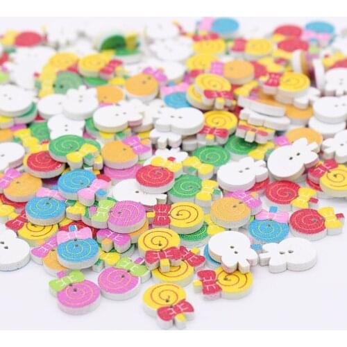 Multicolor 100 PCS Mixed 2 Holes Lollipop shape Wood Buttons Clothing Sewing DIY Craft Scrapbook 15mm