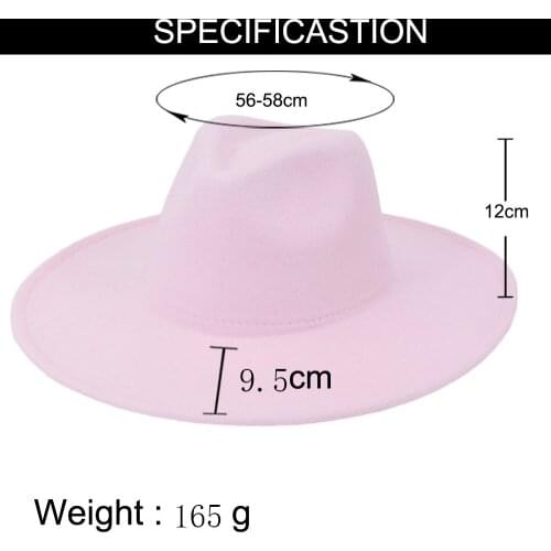 All-match Wide Brim Fedora Hat For Women Solid Color Wool Felt Hat For Men Autumn Winter Panama Gamble Yellow Jazz Cap 56-58cm