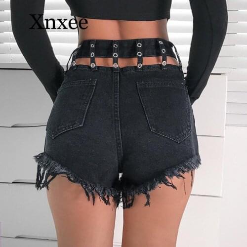 New Fashion Women Shorts Worn High Waist Hollow Denim Shorts Slim Hip Wide Leg Casual Black Shorts for Female