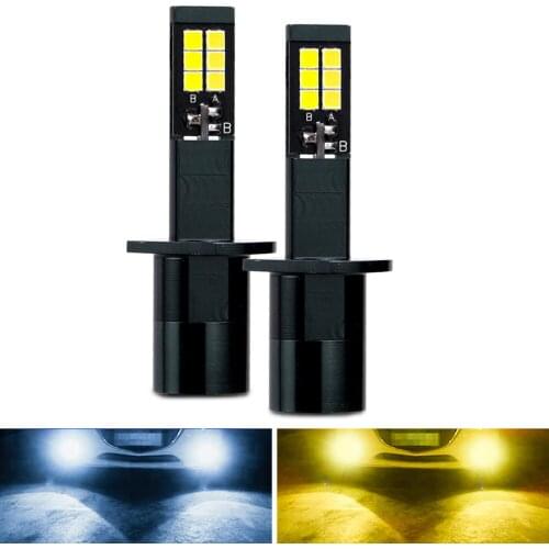 LED Light Fog Lights Led Headlight Bulbs High Brightness Double Color Cold White + Amber A Pair 9-32 V. Working Lamp