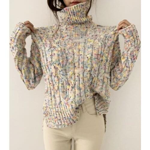 Urifens Alien Kitty Korean Turtleneck Sweater Woman 2021 Autumn Winter Bottoming Warm Twist Loose Knitted Pullover Jumper